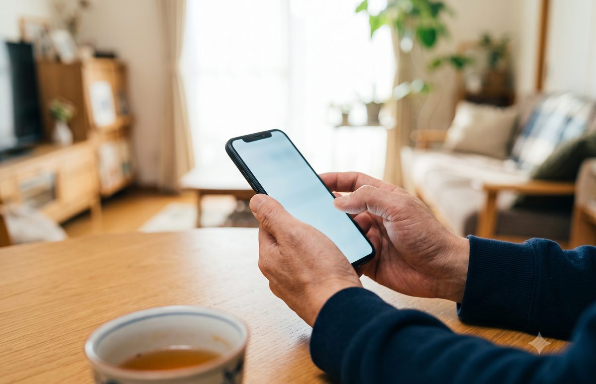 スマートフォンで診断に回答している手元
